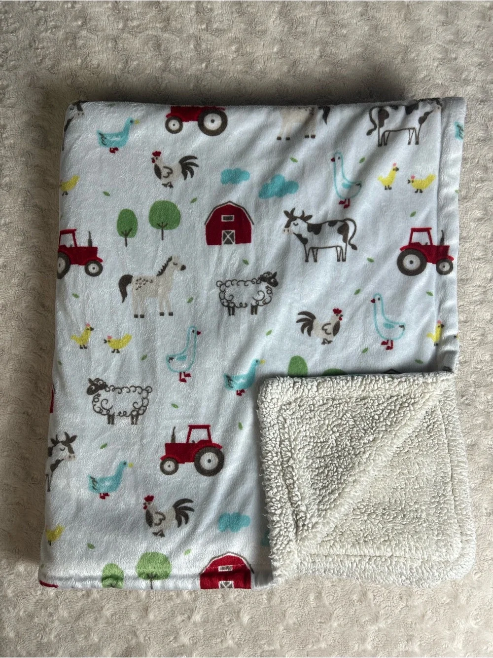 HB Hudson Baby Farm Blanket Barn Tractor Cow Chicken Duck Horse Sherpa Sheep